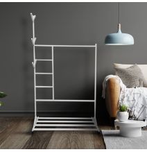 (SALDO) Perchero colgador multiusos con ruedas,  portatil, madera maciza color blanco