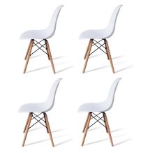 Conjunto Mesa y Sillas Nórdicas: Mesa Blanca (80x80x76 cm) + 4 Sillas con Patas de Madera Haya (46,5 x 48 x 82 cm)
