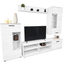 Mueble de Salón Moderno con Leds, Acabado en Andersen, Medidas: 229 cm (Ancho) x 200 cm (Alto) 38 cm (Fondo)