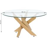 Mesa de Centro Redonda con Tapa de Cristal 8 mm y Patas Metálicas en Acabado Madera - Medidas 80x40 cm