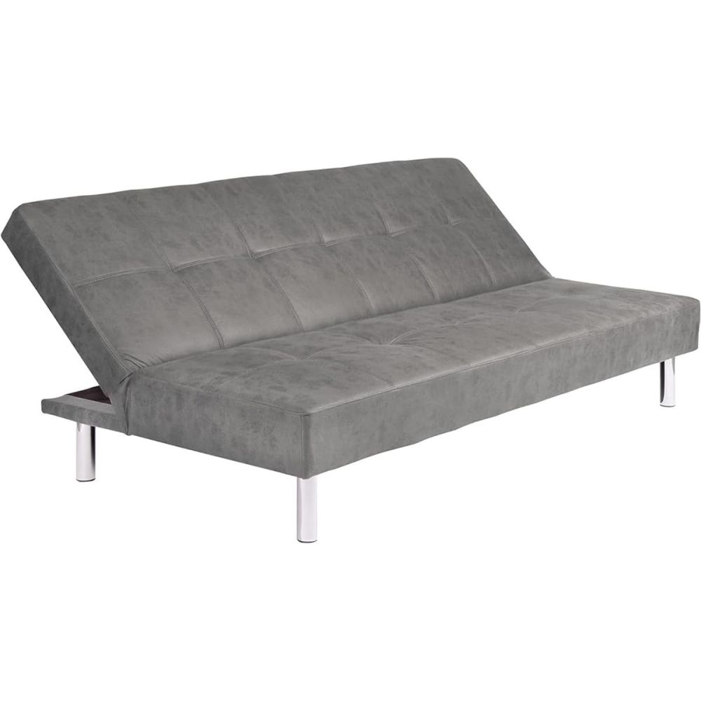 Sofá Cama 3 Plazas de Diseño Moderno, Estructura de Madera, Tapizado Color Cemento, 188x88x88 cm