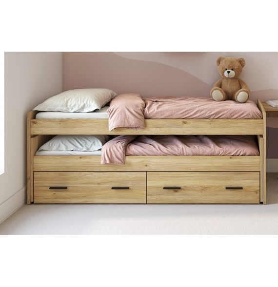Cama Nido Juvenil Doble con Cajones de Almacenaje – Mauvella y Negro, 202,6 cm Largo x 98 cm Ancho x 72 cm Alto, Primera Calidad